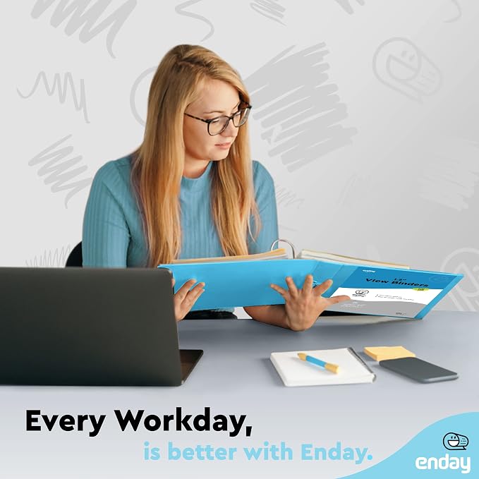 Enday 1.5 Inch Binder (6 Pack - Blue) 3 Ring Binder 1.5 inch with Clear View Cover and 2 Inside Pocket - for Letter Size 8.5 x 11'' Paper, Ideal for School Supplies, Office, and Home