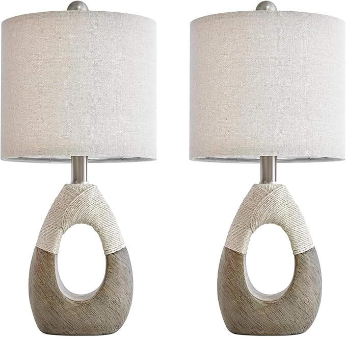 19” Boho Table Lamps Bedroom Living Room Set 2,Suitable for Small Space,Small Farmhouse RattanTable Lamp Rustic Egg Design Resin Light Decoration,Nightstand Bedside Lamps for Office Study Rest