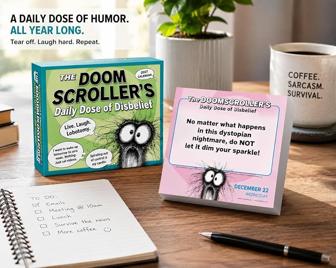 The Doomscroller's 2027 Daily Desk Calendar: Boxed Page-a-Day Calendar for Home and Office Organization with Full-Color Tear-Off Pages & Cardboard Easel
