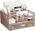 BLU MONACO Large Rose Gold Desk Organizer | 12-Compartment Metal Mesh Desktop Organizer with Drawer | Office Supplies & File Holder for Home Office, Workspaces, Vanity & Craft Storage