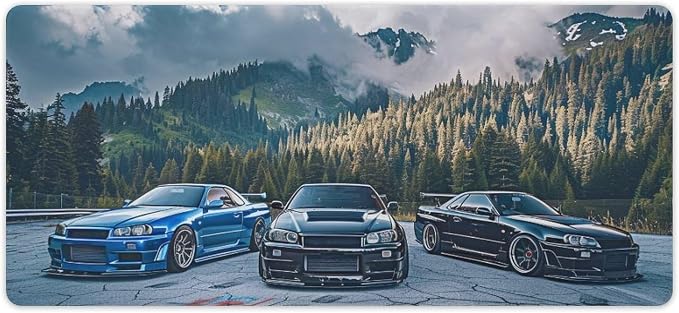 R34 JDM Car Large Mouse Pad Gaming Sport Car Mousepad Stance Mountain Landscape Car Desk Mat Extended Keyboard Computer Pad Office Desk Organizers and Accessories 35.4 x 15.7 Inch