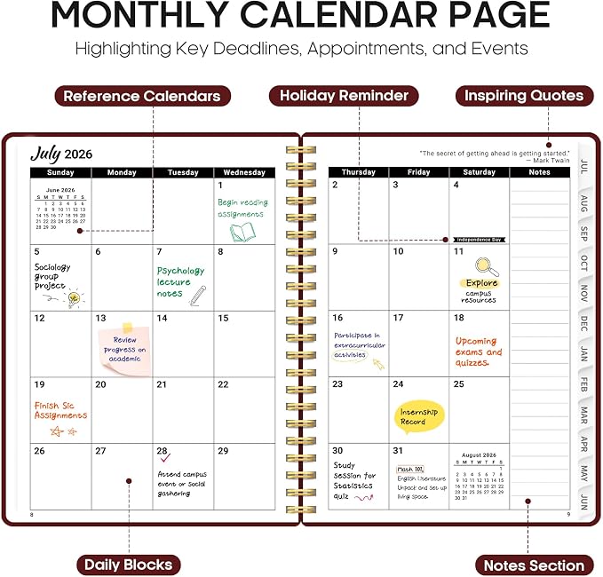 Taja Planner 2026-2027, 8.5" x 11" Calendar Planner, Jul 2026-Jun 2027 | Letter Hardcover Weekly & Monthly Academic Year Planner, Large Planning Agenda With Tabs, School & Office Supplies, Burgundy