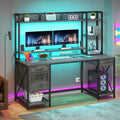 YITAHOME 59" Computer Desk with Hutch, Drawers, Power & LED, Gaming, Grey | Hutch & Drawers, Built-in Power Outlets, LED Lights, Storage Shelves, for Home Office Gaming, Easy Assembly