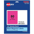 Avery® Printable Round Labels, Sure Feed® Technology, 3/4" Diameter, Neon Magenta Labels, Print-to-the-Edge, Laser/Inkjet, 800 Total, Great for Price Stickers and Mailing Seals