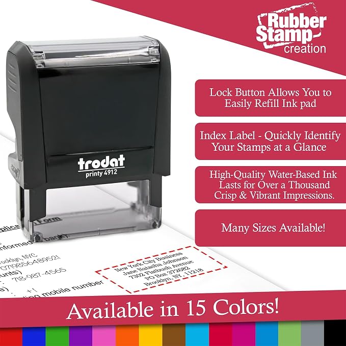 Trodat 4915 Return Address Stamp - Custom Text Stamp - Choose from 15 Ink Colors & Many Fonts