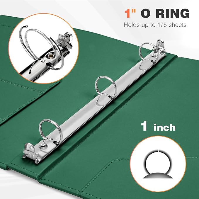 Eyrozill Professional Leather Binder Portfolio with Clipboard, Zipper Pouch, 5 Sheets Plastic Dividers，Professional 3 Ring Binders 8.5 x 11, 1-inch Round Rings, Green