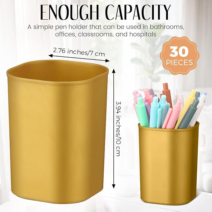 30 Pack Pen Holder Pen Cups for Desk Organizers and Storage Stationery Plastic Matte Pencil Holder Cups Ins Style Transparent for Office School Supplies (Gold)