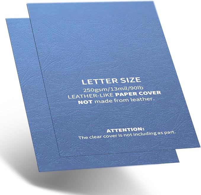 Binditek 13 Mil Paper Binding Covers, 8.5 x11 Inches, Blue, 100 Pack | Grain-Texture, 8.5" x 11" Letter Size, 250 GSM, 90 lb, Square Corners, Unpunched, for Business, School Projects