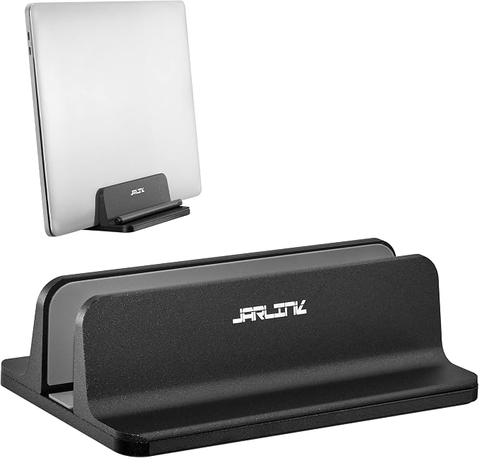 JARLINK Vertical Laptop Stand, Adjustable Aluminum Desktop Holder, Black | Vertical Laptop Holder Fits up to 17.3" Notebooks, Space-saving Desktop Organizer for MacBook, Surface, Dell & Gaming Laptops