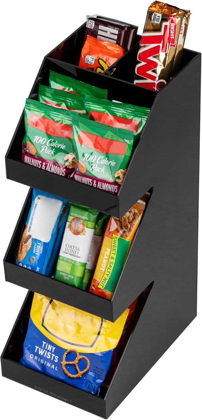 Mind Reader Coffee Tea Utensil and Condiment Station, Countertop Organizer, Coffee Bar, Kitchen, 6" L x 9" W x 16" H, Black, Acrylic | Countertop Organizer, Coffee Bar, Kitchen
