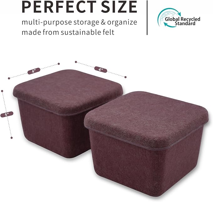 2-piece cubic lidded felt drawer organizer bin desktop stackable storage container with lid decluttering home office for jewelry watch clips binder office supplies (Wild Berry)