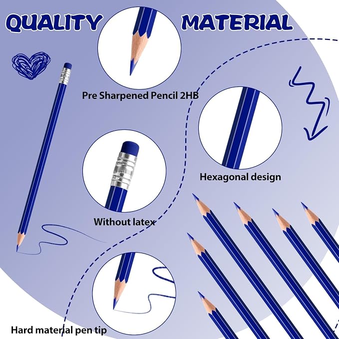12 PCS Dark Blue Pencils with Eraser, Pre-Sharpened HB Pencils for Writing & Drawing, School Supplies for Kids Homework, Tests, Art Crafts & Teacher Grading (Dark Blue)