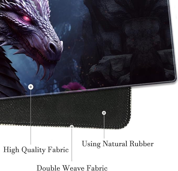 Extended Gaming Mouse Pad 31.5" x 11.8", with Edge Stitching, Non-Slip Rubber Base Keyboard Pad, Suitable for Work, Game, Office, Home and Coasters, Cool Dark Dragon