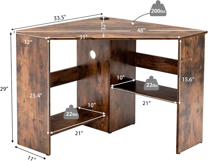 Tangkula Corner Desk, 90 Degrees Triangle Computer Desk for Small Space, Bedroom Makeup Vanity Desk with Storage Shelves & CPU Stand, Space Saving