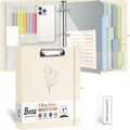 1 Inch 3 Ring Linen Binder Organizer, BVSSX Three Ring Binders with Clipboard, Plastic Folder, 5-Tabs Pocket Dividers with Sticker Labels, Pen Loop, Elastic Strap (Beige, Letter Size)