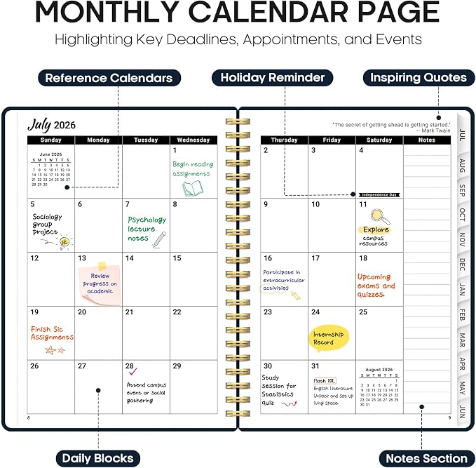 Taja Planner 2026-2027, Jul 2026-Jun 2027 Monthly & Weekly Calendar Planner | 6.3" x 8.5", Hardcover Academic Calendar, Teacher Student Agenda Book with Tabs, School Office Supplies, Floral Dream