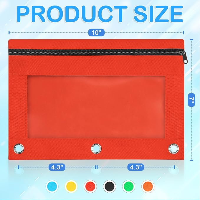 72 PCS 3 ring pencil pouches bulk in 6 Colors, School Classroom Supplies | Pencil Pouch for 3 Ring Binder, Zipper Pencil Pouches with Clear Window for Classroom Office School Supplies