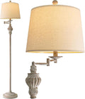 Vintage Floor Lamp with 350° Adjustable Swing Arm 61" Lamps for Living Room | Antique Standing Lamp, Retro White Bedroom Floor Lamp, Mid Century Farmhouse Rustic Traditional Brass Tall Swivel Pole Lamp