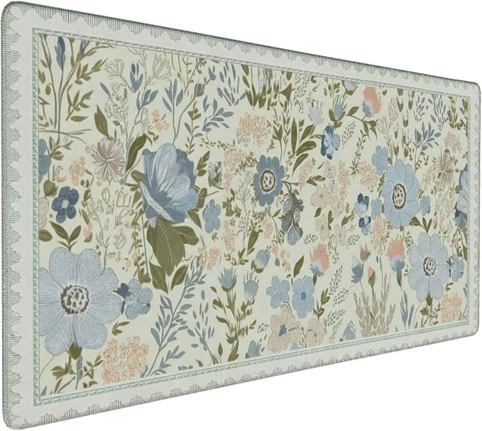 Sage Green Floral XXL Desk Pad, Extra Large Mouse Pad with Anti-Slip Base & Stitched Edges, Desk Mat for Keyboard and Mouse, Aesthetic Office Decor & Desk Accessories for Women, Home & Office
