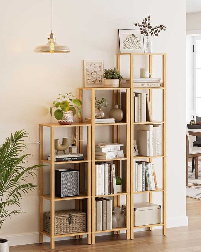 Open Book Shelf, 5 Tier Tall Bookshelf, Freestanding Shelf Narrow Bookcase with Open Shelves, 14.96" x 10.63" x 53.54", Book Shelves for Living Room, Office, Study, Oak