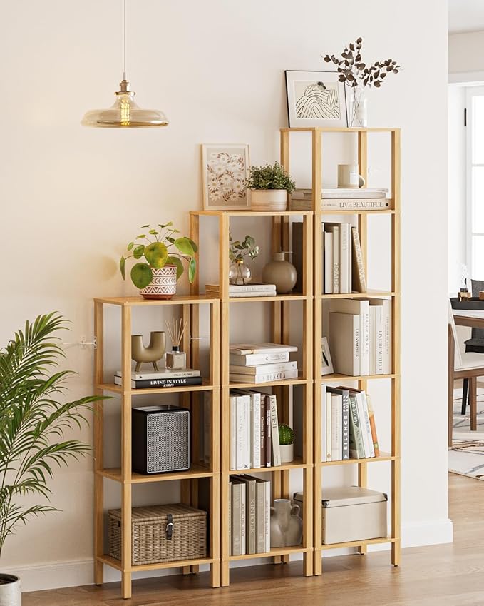 Open Book Shelf, 6 Tier Tall Bookshelf, Freestanding Shelf Narrow Bookcase with Open Shelves, 14.57" x 10.63" x 65.83", Book Shelves for Living Room, Office, Study, Oak