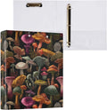 Black Bg Various Mushrooms Binder 3 Ring 1.5 Inch Binder with Clipboard&Pockets, Hardcover Binders Heavy Duty Large File Folder for Office School Supplies - Holds 200 Sheets