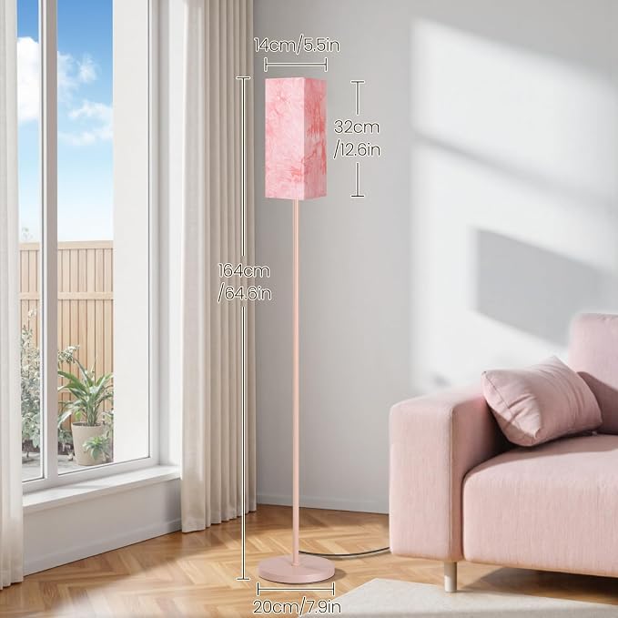 Floor Lamp, Pole Lamp with Foot Switch, Modern Standing Lamp Shade, Minimalist Freestanding Lamp (Bulb Not Included), for Living Room, Bedroom Office ETL Listed, Sakura Pink PCP07LD05