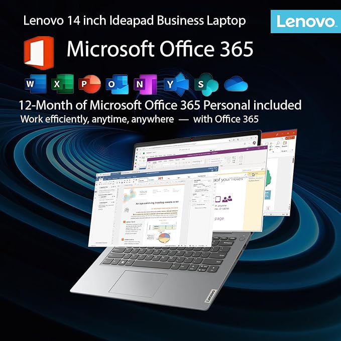 Lenovo IdeaPad Laptop with Microsoft 365 Office, Intel High Performance CPU, 4GB RAM, 1TB Cloud & 128GB Storage, 11 Hour Battery, SD-Card Reader,Webcam + WiFi 6, Windows 11