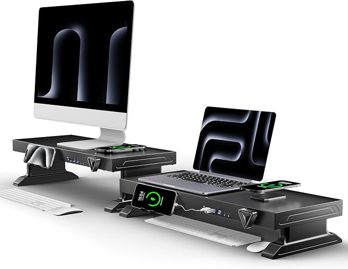 Computer monitor stand (Manually adjustable height, Wireless charging version 600)