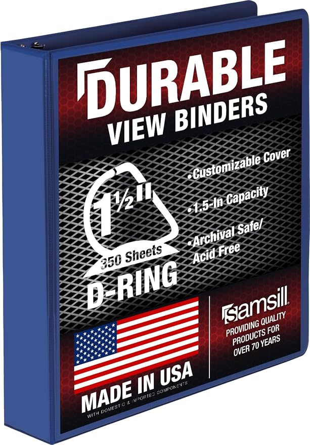 Samsill Durable 1.5 inch 3 Ring Binder, D Ring Binder, 100% Recycled Chipboard, Blue