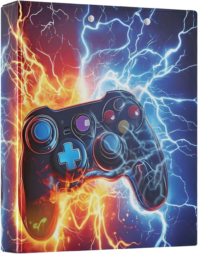 3 Ring Binder Game Controller Fire Electric Spark 1.5 inch Binders Three Ring Binders with Clipboard Fit 8.5'' x 11'' Paper 3 Interior PVC Clear Pockets for Office Supplies