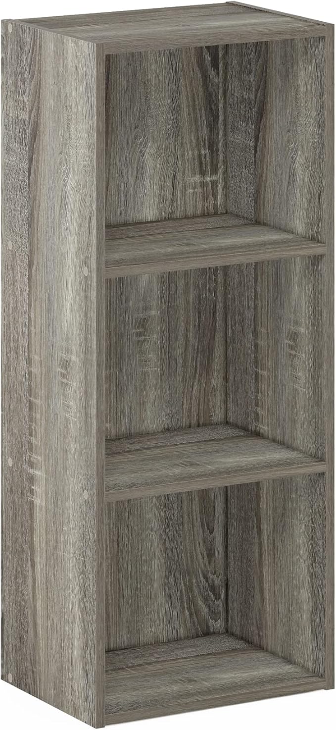 Furinno LUDER Book Shelf, 3-Cube Bookshelf, Bookcase with Open Shelves, 9.3 x 12 x 31.5, Easy Assembly, for Living Room, Bedroom, Home Office, French Oak