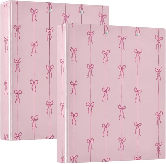 Aslsiy Ribbons Bow Coquette 3 Ring Binder 1.5 Inch Pink Round Clipboard Binder Decorative Harcover Binder Organizer for Office Supplies