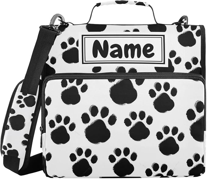 Custom Black Paws Print 3 Ring Binder Bag 1.5 inch Personalized Name Binder Organizer 500 Sheet Documents Storage for School Office