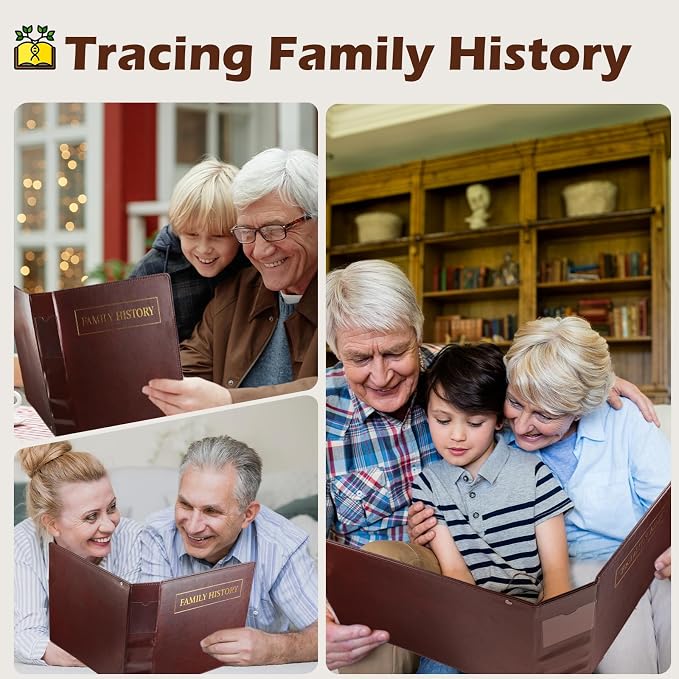 3 Ring Family History Binder 50 Sheet 12th Generation Family Group Sheets 16 Sheets Genealogy Binder Dividers Family Tree Charts to Fill in with PVC Pocket Pen Loop Brown
