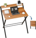 DUMOS Folding Desk No Assembly, Small Computer Desk with Shelf for Dorm | Portable Foldable Table for Laptop, Space Saving Desk for Home Office, Tight Spaces Apartment, Brown