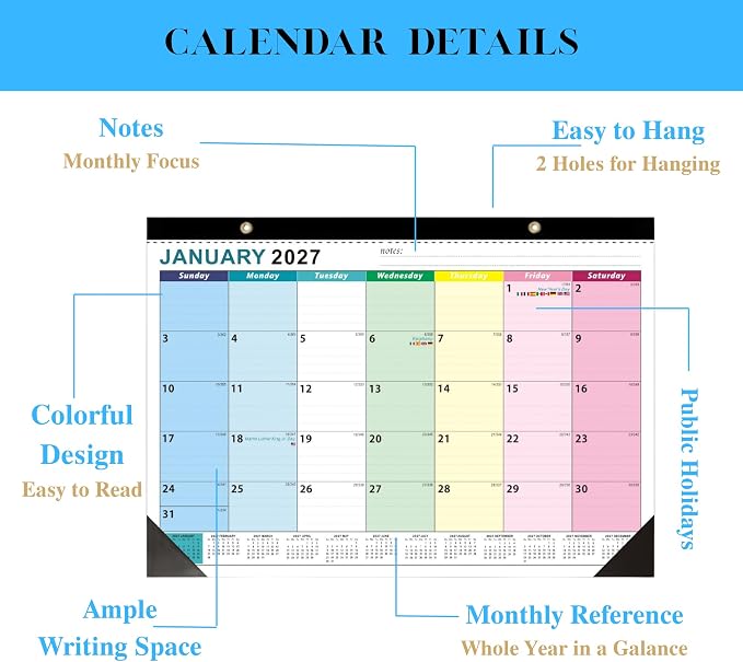 Desk Calendar 2027-2028, Large Desk Calendar 12 x 17, 18 Months | Desktop Blotter Calendar from Jan 2027 to Jun 2028, Monthly Wall Calendar for Office School Home