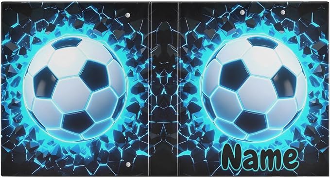 Custom 3 Ring Binder 3D Soccer Football Blue 1.5" Round Ring Binders Personalized Name View Binder with 200 Sheet for Kids School Supplies Women Men Office, 1 Pack