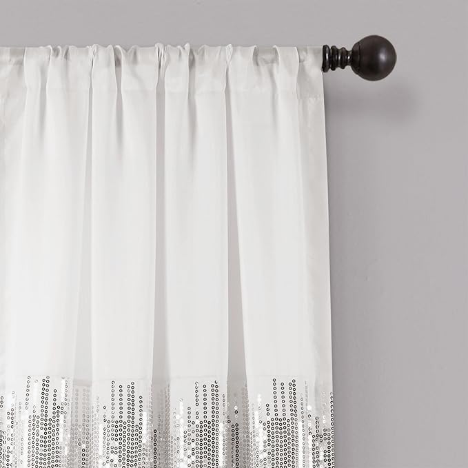 Lush Decor Night Sky Window Curtain Panel, Single 42"W x 84"L White & Blush - Sequin Backdrop Curtain - Room Darkening Curtains For Bedroom - Glam Decor