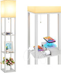 Shelf Floor Lamp with Wireless Charger, USB, Type C, AC Port, Grey | Fast Charging USB Ports & Type C Port & 2 Power Outlets, 3 Tier Storage Shelf Lamp, E26 Base, 60W Max(Bulb Not Included)