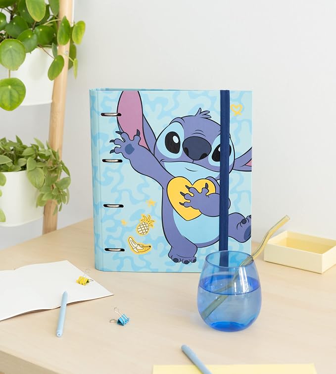 Grupo Erik Disney Stitch 4 Ring Binder A4 - Stationery Gifts, Merchandise | A4 Folder with Elastic closure, School Folders for Paperwork A4, Back to School Supplies | Disney Stitch Merch, Gift