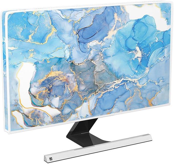 Baocicco Baby Blue Gold Marble Waterproof Screen TV Cover 75 Inch Modern Television Accessories TV LCD Fashion Weatherproof Screen TV Decorations for Tablet LED LCD OLED TVs