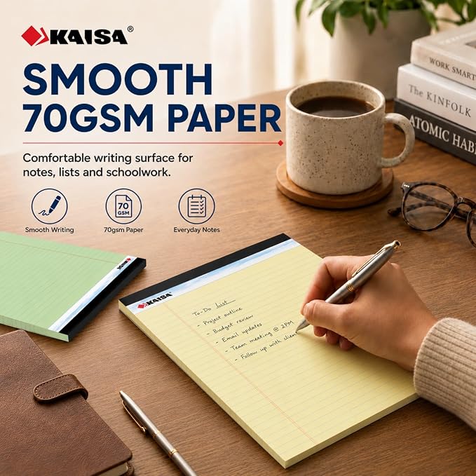 KAISA note pads Colored Legal Pad Writing Pads 8.5x11 inch, Wide Ruled, 40 Sheets/Pad, 20lb Colored Paper, Perforated Writing Pad with Sturdy Back (4 Pads), KSU-5972