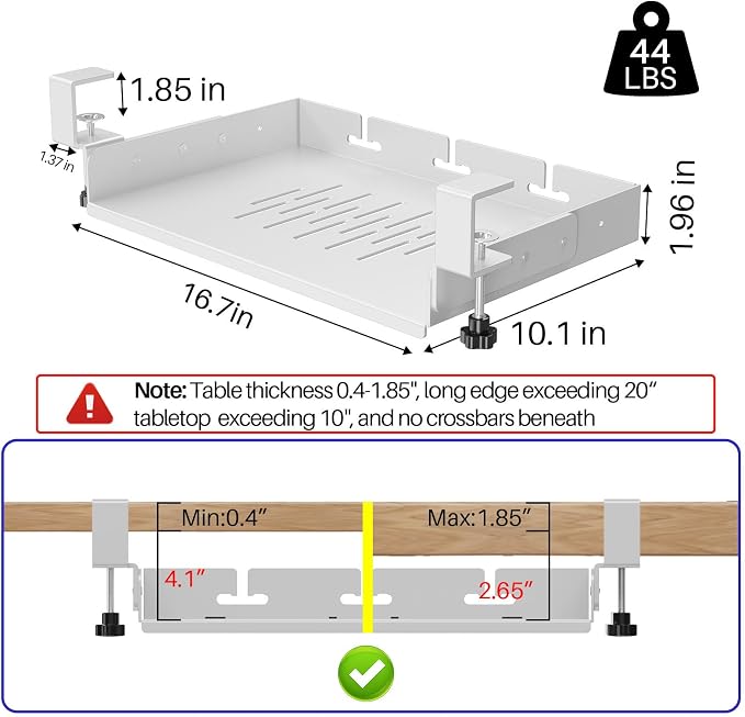 BYMECOST No Drill Under Desk Laptop Mount, Metal Under Desk Storage Shelf | Laptop Storage Tray for Macbook, Mac Mini, Controllers and Cables, Anti-scratch Silicone, fits Office, Gaming, Workstations