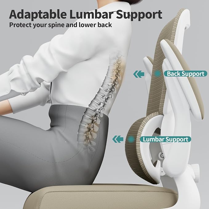 TRALT Office Chair - Ergonomic Desk Chair with Adjustable Lumbar Support, Mesh Computer Chair, Executive Chair for Home Office Comfortable Lumbar Support (1, Khaki)