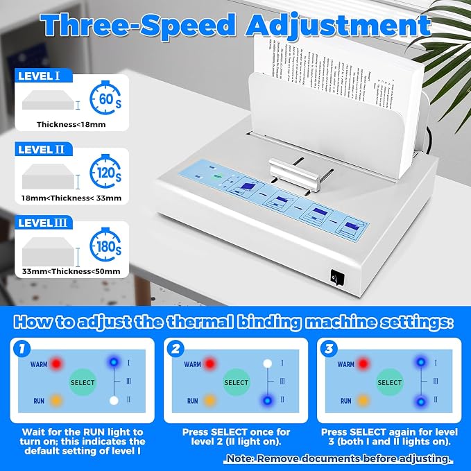 Thermal Binding Machine 500 Sheets Capacity Book Binding Material with 10 Letter Size Envelopes, A3/A4/A5 Document Heat Binder Hot Melt Machine Metal Thermal Binder Contract Document Invoice