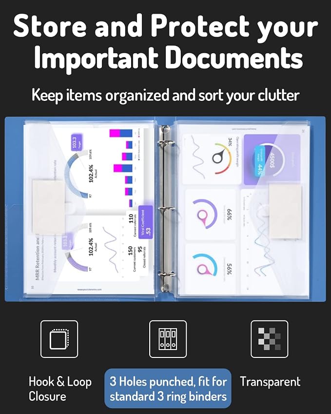 Forvencer Binder Pocket, 24 Pack Super Heavyweight Poly Binder Pocket | Tight Closure Binder Sleeves, Binder Folders Side Loading, 3 Ring Binder Pocket, Binder Dividers with Pockets, Clear