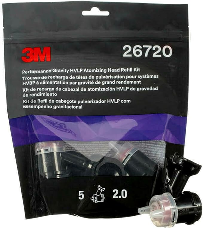 3M Performance Gravity HVLP Atomizing Head Refill Kit, 26720 | Red; 2.0; for use with Performance Spray Gun and PPS 2.0 Paint Cups; 5 Pack