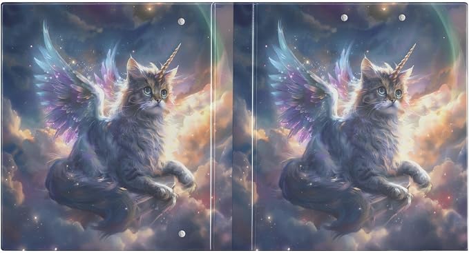 3 Ring Binder Unicorn Cat with Wings 1.5" Round Ring Binders View Binder with 200 Sheet for Women Men Office Kids School Supplies, 1 Pack