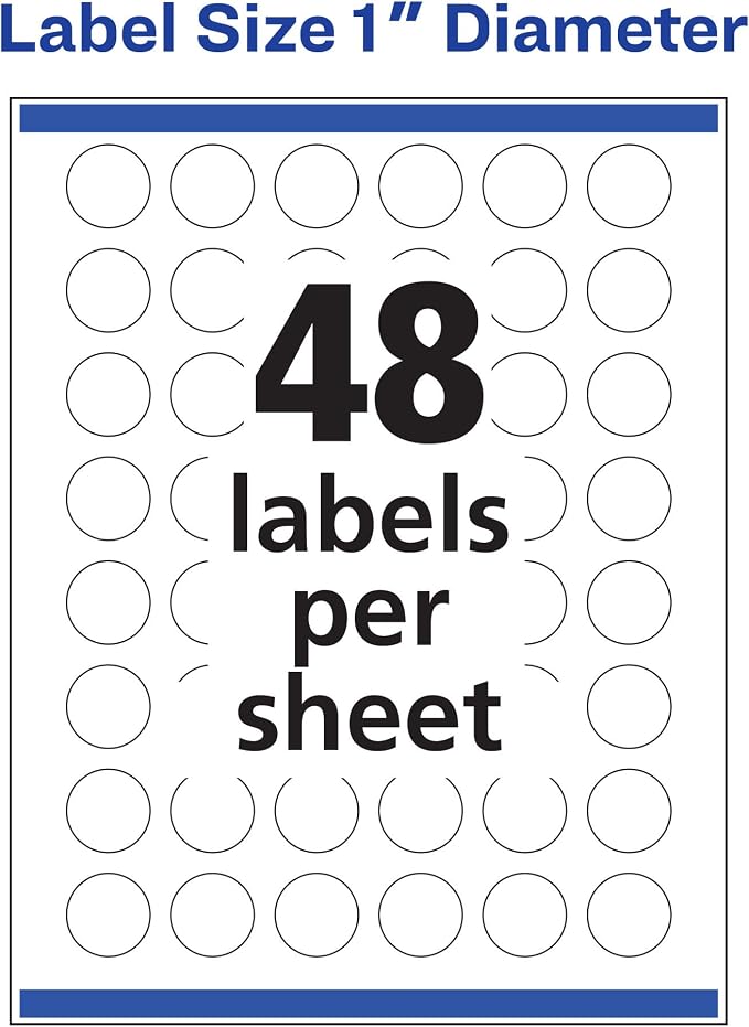 Avery Glossy Clear Round Labels, Sure Feed Technology, 1" Diameter, 2,400 Glossy Clear Labels, Print-To-The-Edge, Laser/Inkjet Printable